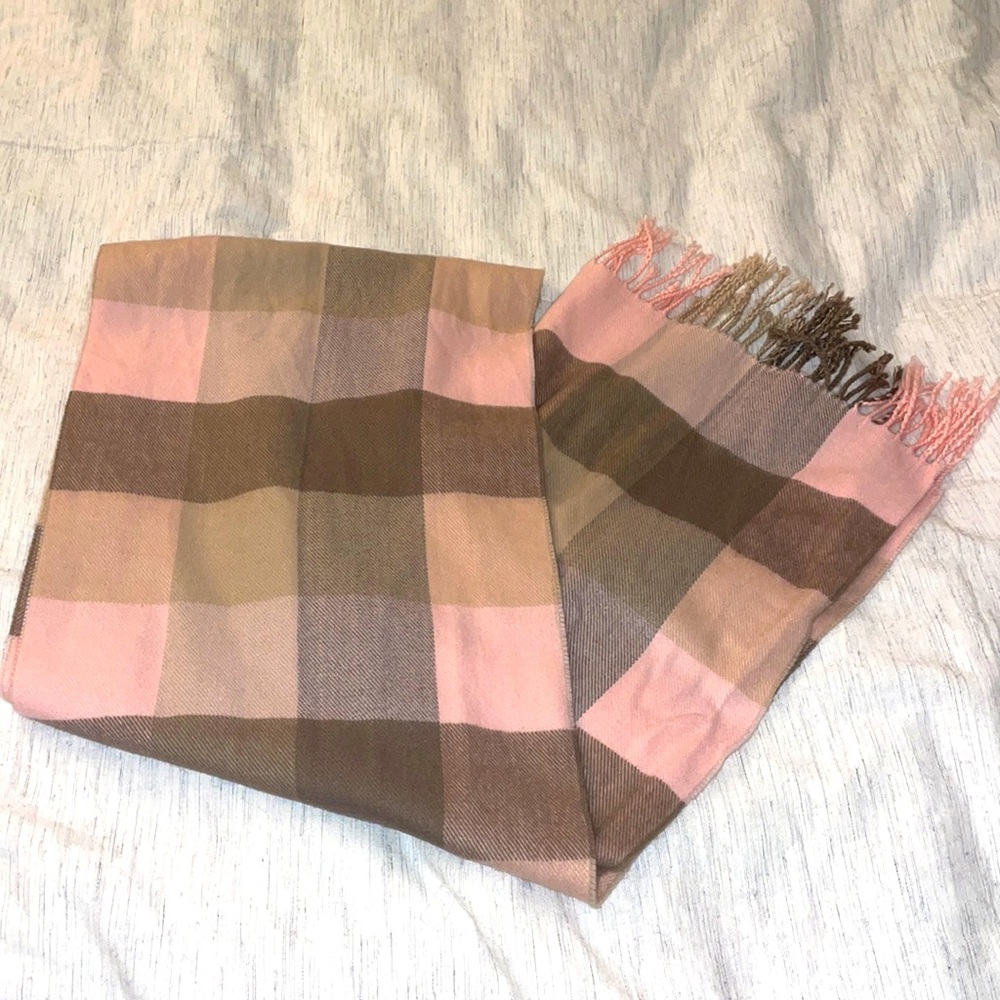 Pink and Tan Plaid Scarf